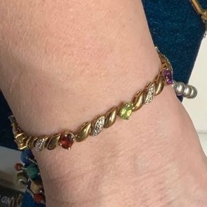 Gold over Sterling Silver Gemstone Diamond Bracelet